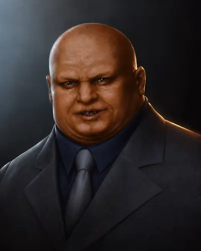 Portrait of Miggs, a heavyset bald man in a dark suit.