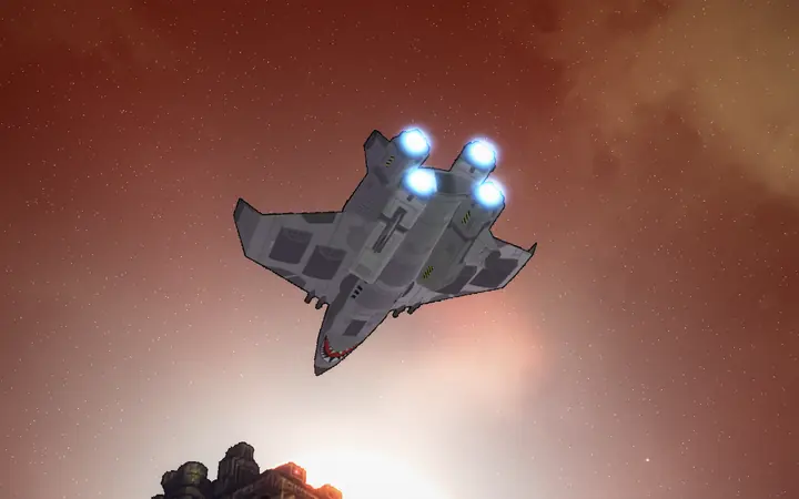 A Centurion seen from below against a rust-red sky.