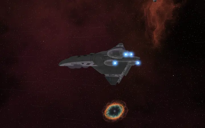A Drayman hauler crossing a red nebula.