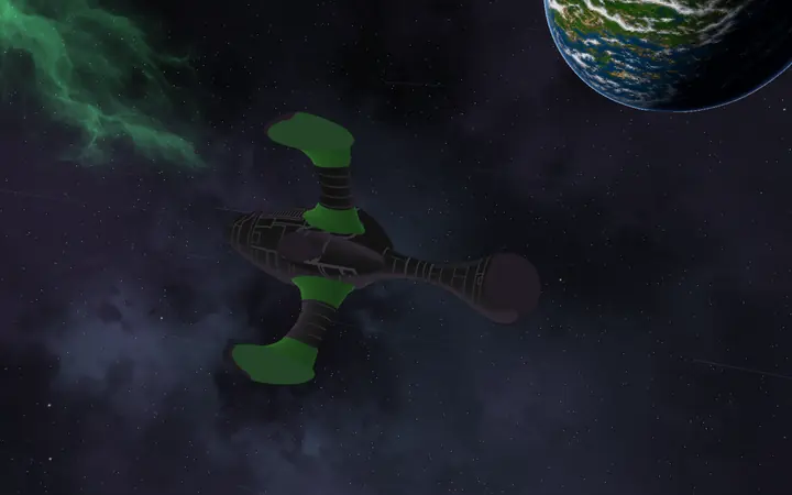 A green-winged Scout near a planet's edge.